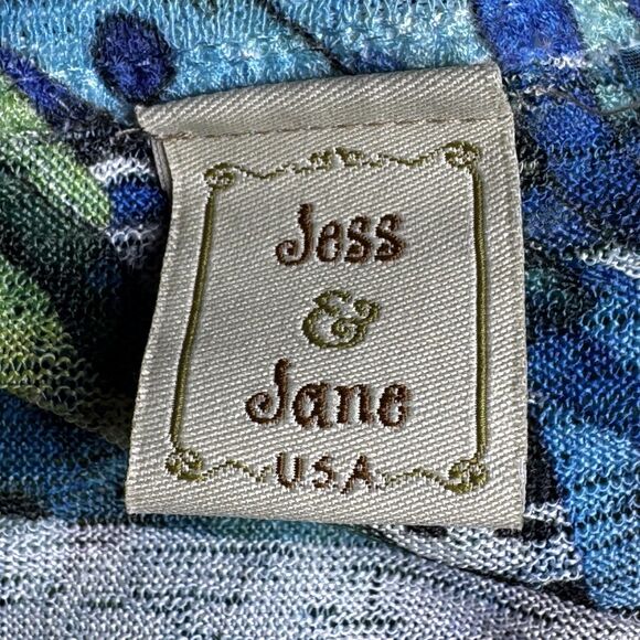 Jess & Jane Shirt Womens Large Blue Green Rain Forest Print Made USA CP1-672 - Picture 6 of 13